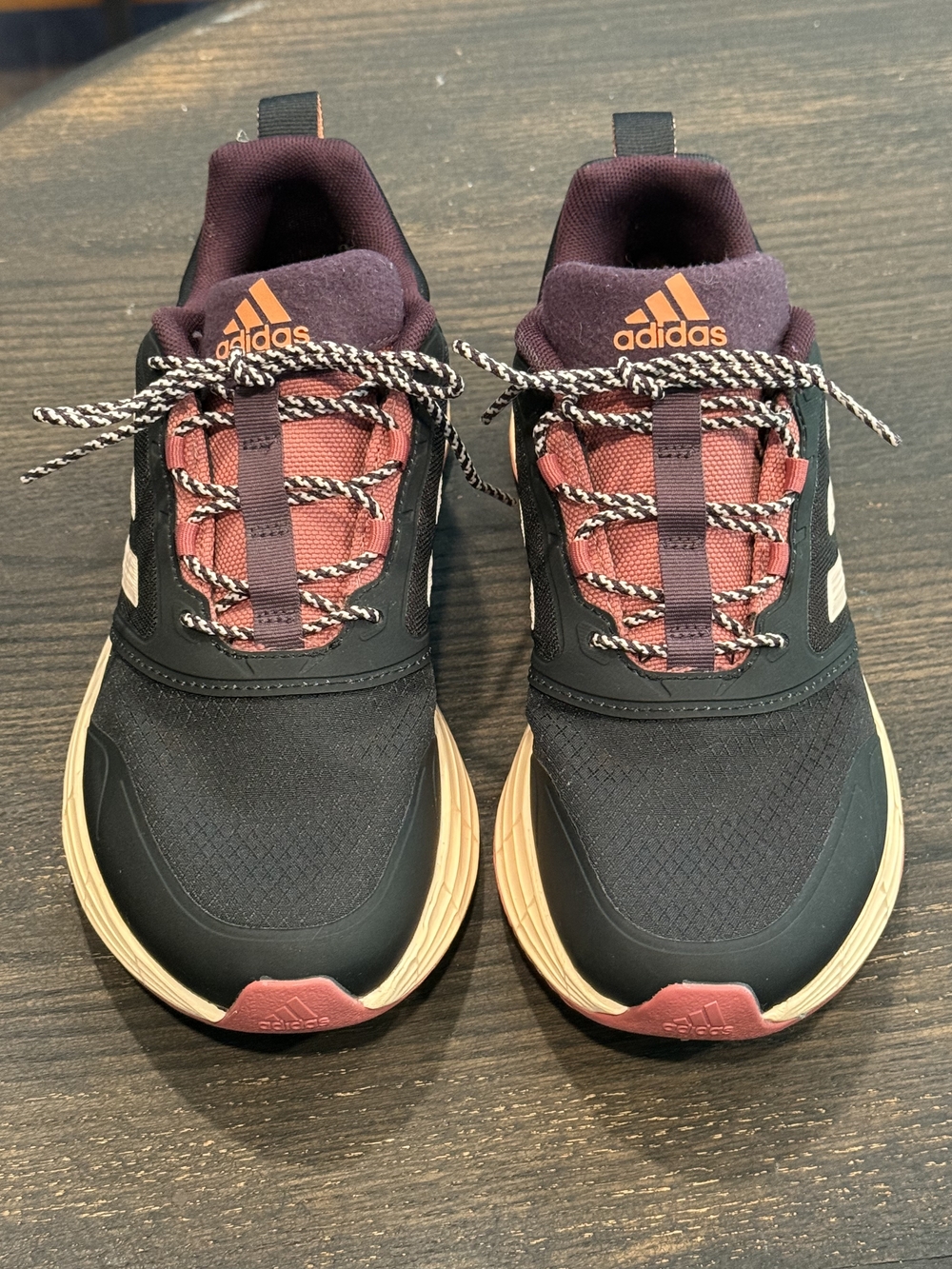 EUC - adidas Women's Black Maroon Peach Lace-Up Sneakers